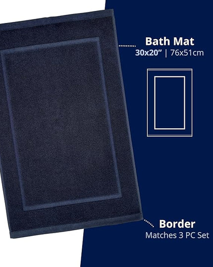 Lincoln & Palm 1-Piece Turkish Cotton Bath Mat - Soft, Plush, and Absorbent - 1000 GSM Thick Luxury Spa and Hotel Style - No Rubber Backing - Silver-Infused SILVERbac (1 Piece Bath Mat, Navy)