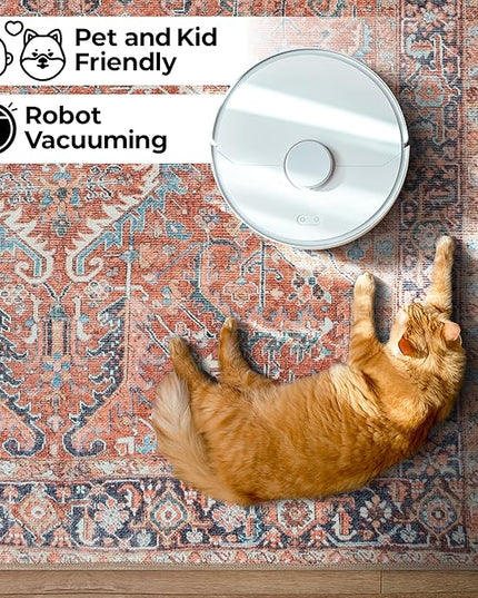 GLN Rugs Traditional Collection - Machine Washable Area Rug, Traditional Washable, Non Slip, Low Pile Chenille Rug, Living Room, Bedroom, Kitchen Rug (5'3" Round Terra Cotta)