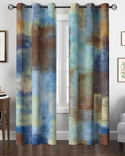 Asuexpect Abstract Curtains 2 Panels Abstract Rust Curtain Room Darkening Grommet Window Treatments Modern Decorative for Bedroom Living Room, 42x72 Inches, Blue Rust