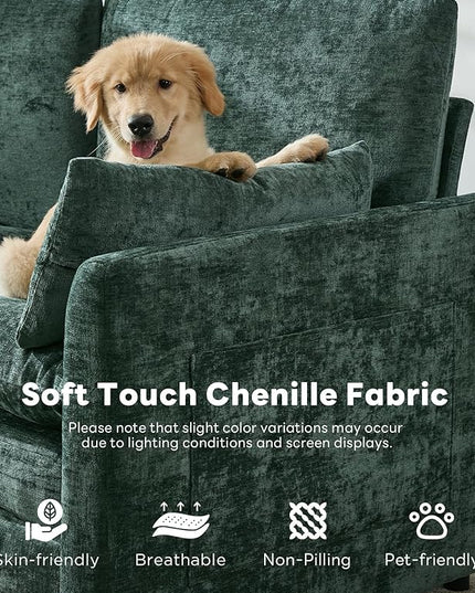 Tbfit Modern Couch, 89" Cloud Sofa Spring Seat Cushions, Comfy 3-Seater w/Pillows, Chenille Fabric Removable Covers, Soft Upholstered Living Room Furniture, Home Apartment, Green