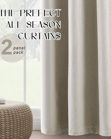 Full Blackout Natural Linen Curtains 102 Inches Long 2 Panels Set, 100% Shade Complete Light Blocking Thermal Insulated Curtain Panels for Bedroom Dining Room, Natural, W52 x L102, 2 Panels