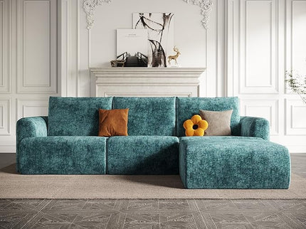 EASE MOOSE Sectional Cloud Couch for Living Room, Modular Boneless Sofa Large L-Shaped, Modern Cloud Sofa Set with Fluffy Foam, Oversized 4-Seater Deep Sofas with Ottoman for Bedroom, Chenille (Blue)