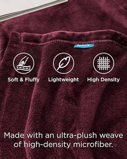 Bedsure GentleSoft Fleece Blanket Twin Size Burgundy - 300GSM Lightweight Plush Fuzzy Cozy Soft Warm Blanket for Bed, Sofa, Couch, Travel, Camping, 60x80 inches