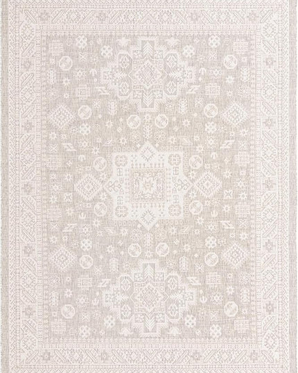 Rugs.com Outdoor Aztec Collection Rug – 9' x 12' Light Gray Flatweave Rug Perfect for Living Rooms, Large Dining Rooms, Open Floorplans