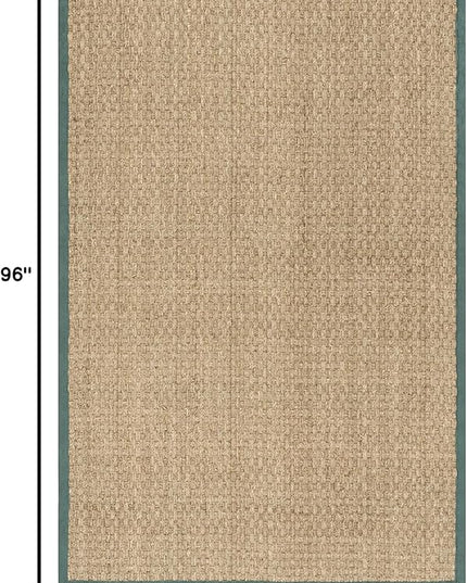 SAFAVIEH Area Rug 5x8 - Natural Fiber Collection - Natural & Light Blue, Seagrass, Basketweave Pattern with Border (NF114M)