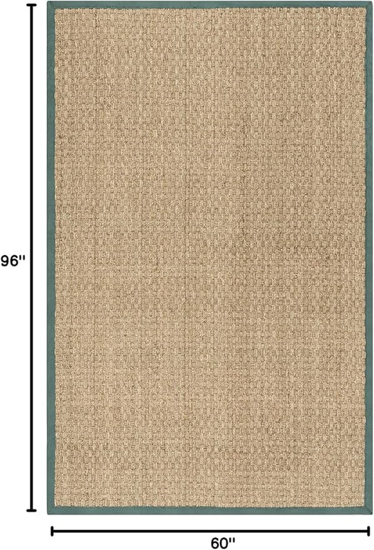 SAFAVIEH Area Rug 5x8 - Natural Fiber Collection - Natural & Light Blue, Seagrass, Basketweave Pattern with Border (NF114M)