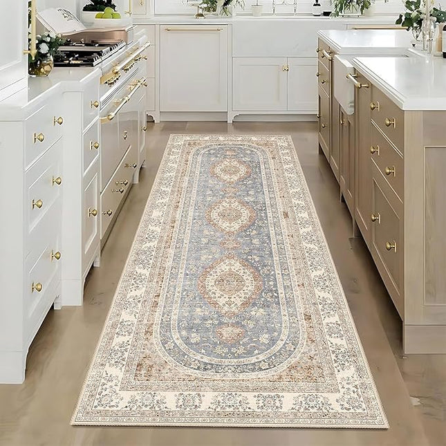 Washable Runner Rug 2x6,Beige Rug Runners Non Slip,Long Boho Rugs for Hallways Kitchen Bedroom Entryway Bathroom,Vintage Bohemian Farmhouse Distressed Oriental Floor Carpet