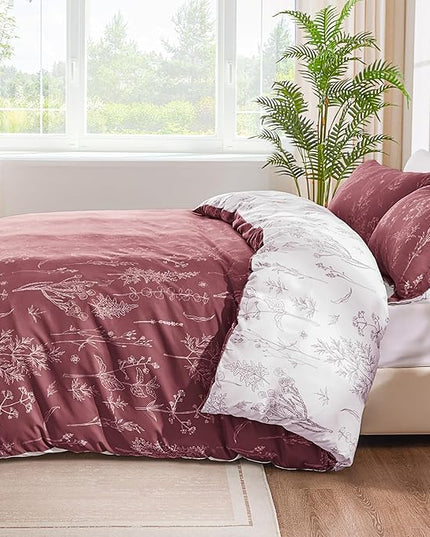 Love's cabin Vintage Rose Full Comforter Set - Full Size Comforter Set, 3 Pieces Cute Floral Bedding Sets for All Seasons,1 Soft Reversible Botanical Flowers Comforter and 2 Pillow Shams