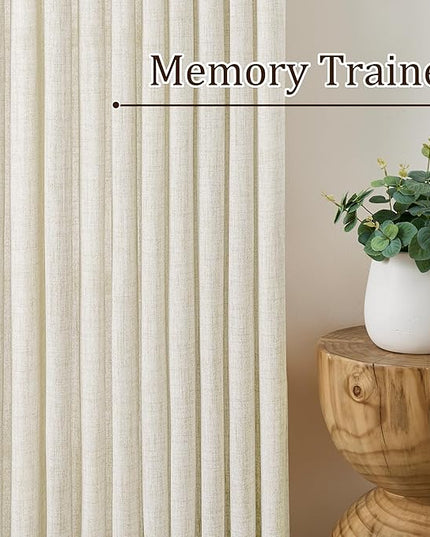 RAIN CITY Natural Cream Curtains 92 Inches Long, Elegant Pleated Viral Linen Curtain for Living Room, Boho Natural Ivory Semi Sheer Drapes for Bedroom Back Tab with Hooks 50x92