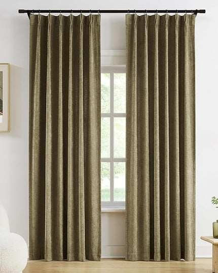 Vision Home Mocha Brown Pinch Pleated Curtains Velvet Chenille Light Filtering Window Curtains 84 inches for Living Room Bedroom Semi-Blackout Pinch Pleat Drapes with Hooks 2 Panels 36" Wx84L,Mink