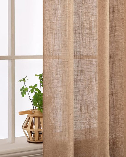 MIULEE Brown Linen Curtains 72 Inch Length for Bedroom Living Room, Soft Thick Linen Textured Window Drapes Semi Sheer Light Filtering Back Tab Rod Pocket Burlap Look Farmhouse Decor, 2 Panels