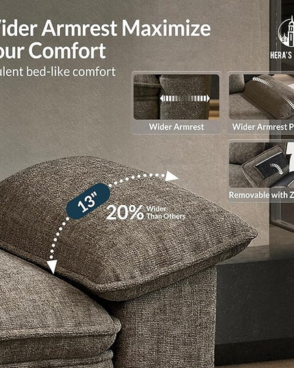 HERA'S HOUSE 158" Modular Sectional Sofa, Oversized L Shaped Couches for Living Room, Comfy Cloud Couch with Ottoman, 5-Seater Deep Seat Sofa with Throw Pillow, Chenille Ash
