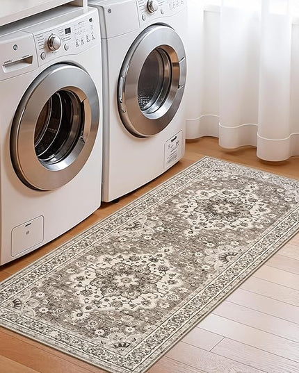 2x4 Oriental Entry Rug - Washable Area Rugs for Kitchen Bathroom Non-Slip Ultra-Thin Indoor Door Mat Indoor Entrance - Stain Resistant Small Throw Carpet (Beige, 2X4)