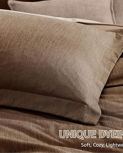 Monbix Queen Comforter Set - 7 Pieces Cationic Dyeing Brown Bed in a Bag Queen Bedding Sets with Comforter, Sheets, Pillowcases & Shams, Reversible Bedding Comforters Sets