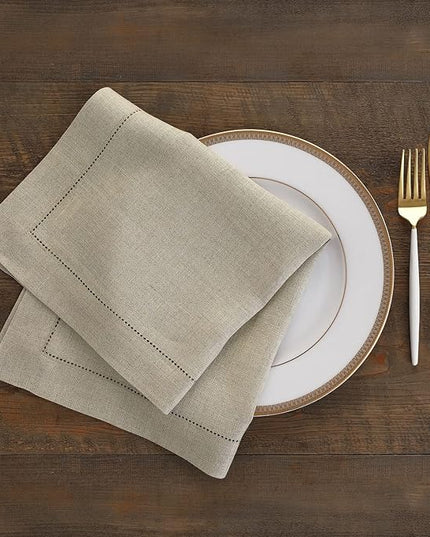 Solino Home Natural Linen Napkins Set of 6-100% Pure Linen Hemstitch Dinner Napkins 20 x 20 Inch for Christmas, Holiday, New Year - Classic Hemstitch