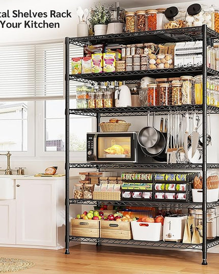 REIBII 75''H Storage Shelves Metal Shelving Unit, 6 Tier Wire Shelving for Pantry Shelves Adjustable 1200LBS Garage Shelving Heavy Duty Storage Rack for Kitchen Garage, 35.4''W*75''H*15.7" D
