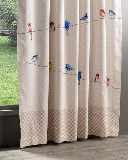 Maison d' Hermine Curtains for Living Room 100% Cotton 96 inch Length One Panel Light Filtering Curtains for Bedroom Windows with Rod and Loop Pockets Drapes (Birdies On Wire, 50" W x 96" L)