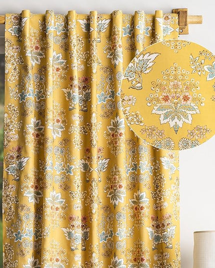 Maison d' Hermine Curtains for Living Room 100% Cotton 124 inch Length One Panel Light Filtering Curtains for Bedroom Windows with Rod and Loop Pockets Drapes (Marquise Yellow, 50" W x 124" L)
