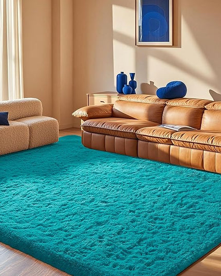 Ophanie Teal Rugs for Bedroom Living Room, Fluffy Fuzzy Furry Carpet, Plush Soft Shaggy Bedside Indoor Floor 4x6 Area Rug for Kids Girls Boys Baby Teen Dorm Nursery Home Decor Aesthetic