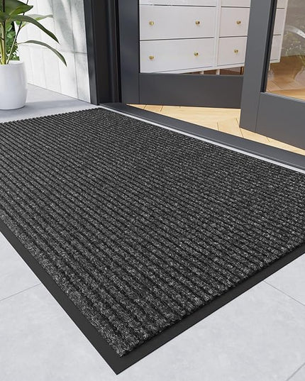 Front Door Mat, 4' x 8' Heavy Duty Indoor Outdoor Door Mat for Entryway, Commercial Door Mats Entrance, Low Profile Welcome Mats Non-Slip, Durable Rubber Backing Entry Mat for Patio, Home