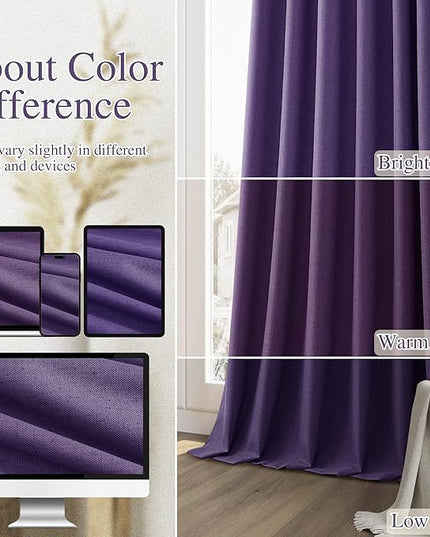 Guken 100% Blackout Curtains 108 Inch Length 2 Panels Set for Living Room Bedroom Back Tab Thermal Insulated Black Out Linen Drapes Room Darkening New Purple,52x108