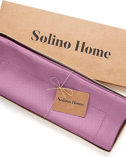 Solino Home Linen Cloth Placemats Set of 4-100% Pure Linen Hemstitch Violet Placemats 14 x 19 Inch - Classic Hemstitch Table Place Mats