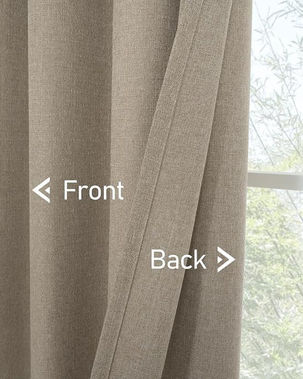LAMIT Natural Linen Thermal Curtains for Living Room, 108 inches Grommet Thick Light Reducing Curtains Window Light Filtering Panels for Bedroom/Farmhouse, Set of 2 Panels, W52 x L108, Taupe