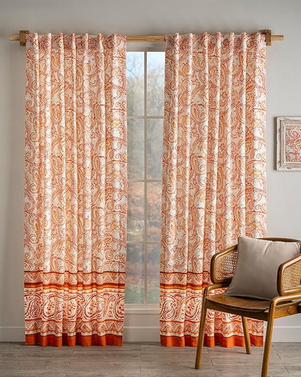 Maison d'Hermine Curtains for Living Room 100% Cotton 96 inch Length Two Panels Window Curtains for Bedroom with Loop & Rod Pockets - Palatial Paisley, 50" W x 96" L