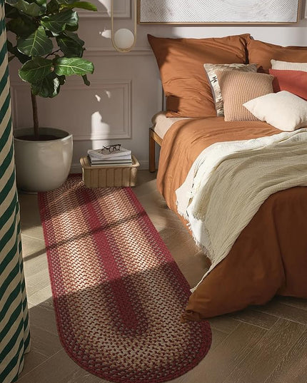 Tranquility TQ42 Red 2' x 6' Runner - Braided Area Rug, Home Decor, Floor Mat or Bedroom Rug - Easy Care, Ideal for High Traffic Areas in Hallway and Living Room - Made in USA