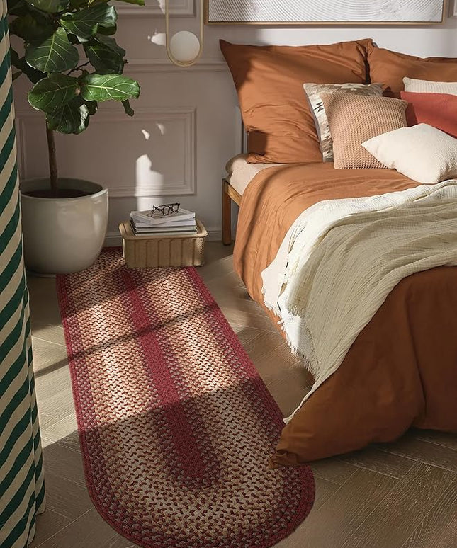 Tranquility TQ42 Red 2' x 8' Runner- Braided Area Rug, Home Decor, Floor Mat or Bedroom Rug - Easy Care, Ideal for High Traffic Areas in Hallway and Living Room - Made in USA