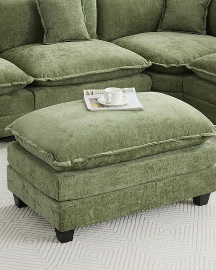 35‘’ Modern Chenille Cloud Sofa Ottoman,Rectangle Ottoman for Modular Sectional Sofa, Green