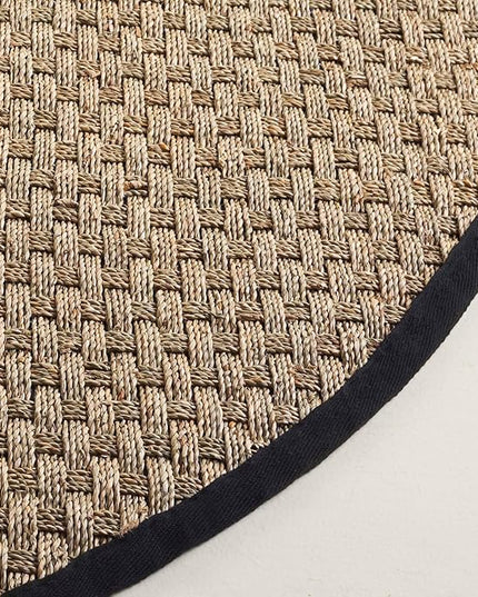 Safavieh Area Rug 6x8 Oval - Natural Fiber Collection - Natural & Black, Seagrass, Basketweave Pattern with Border (NF114C)