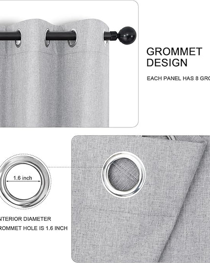 Light Grey Linen Blackout Curtains 84 Inch Length 2 Panels Set for Bedroom Living Room Grommet 100% Black Out Linen Drapes Room Darkening Window Curtains 84 Inches Long Light Silver Gray