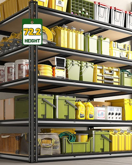 2800 LBS Garage Shelving 72.2" H Garage Storage Shelves, 5 Tier Adjustable Shelving Unit, Storage Shelves for Storage, Basement, Warehouse, Pantry, Kitchen, 48.1" W x 24.1" D x 72.2" H, Black