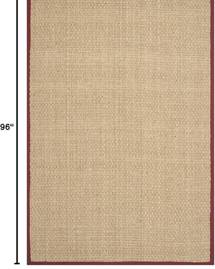 SAFAVIEH Area Rug 5x8 - Natural Fiber Collection - Natural & Red, Seagrass, Basketweave Pattern with Border (NF114D)