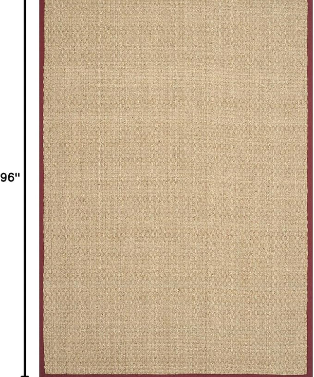SAFAVIEH Area Rug 5x8 - Natural Fiber Collection - Natural & Red, Seagrass, Basketweave Pattern with Border (NF114D)