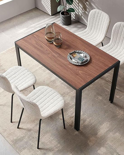 NORDICANA 5 - Piece Dining Set, Industrial Style 47 in Kitchen Table with Beige Faux Fur Dining Chairs for 4 Person, Dining Room Table Set for Dinette, Breakfast Nook Breakfast Nook