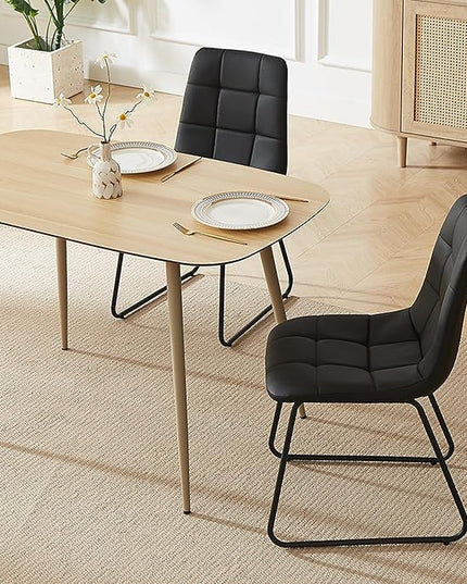 47.2" Modern Dining Table Set for 4, Wood Table with 4 Black Leather Chairs, Stylish Kitchen & Dining Room Furniture, Space-Saving Table and Chairs Set