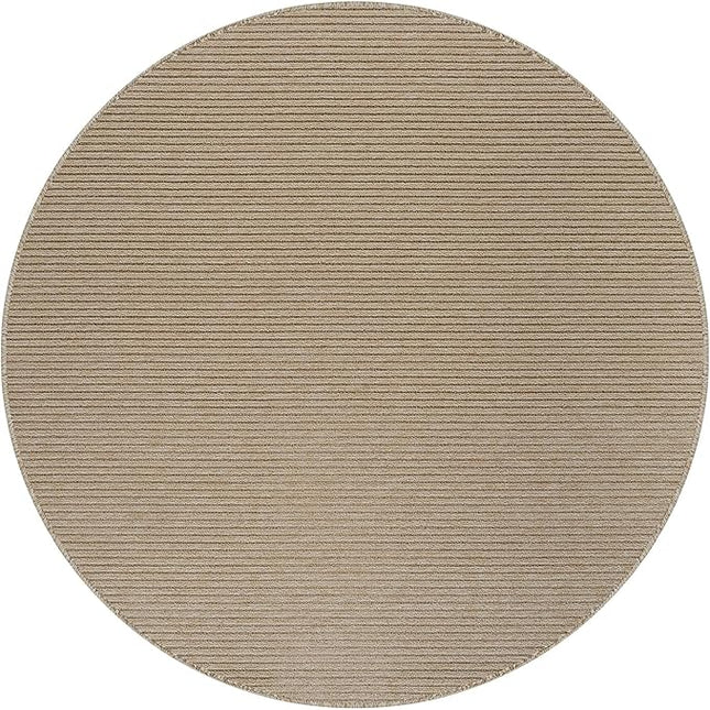 Beverly Rug Non-Slip Modern Rug 4 Round Solid Traditional Rubber Backing Machine Washable Soft Thin Indoor Area Rugs for Living Room Stain Resistant Non Shedding Casual Carpet (4 Round Beige)