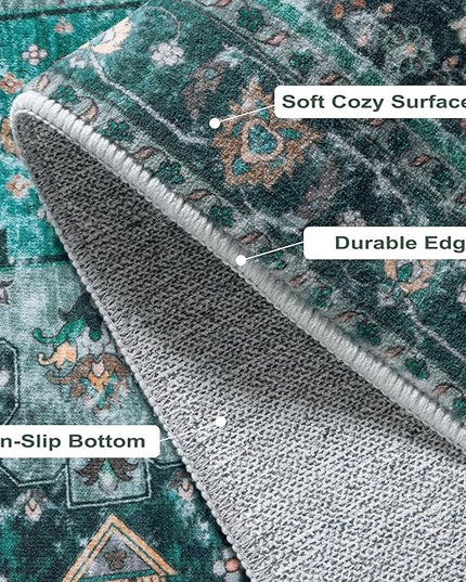 Ciicool Area Rug 5x7ft Washable Rugs for Living Room Non-Slip Indoor Rugs Large Low-Pile Mat Floor Carpet Vintage Rug for Bedroom Dinning Foyer Decor (Teal/Multi)
