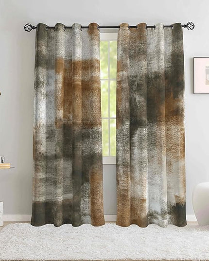 Asuexpect Abstract Curtains for Living Room 2 Panels Abstract Rust Curtain Room Darkening Grommet Window Drapes Modern Decorative Window Treatments for Bedroom, 52x84 Inches, Tan