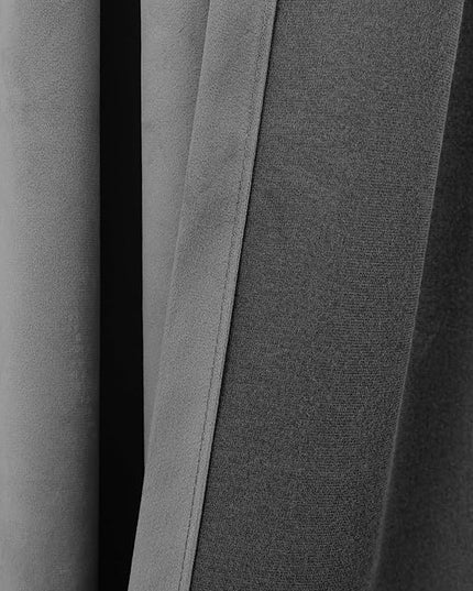KOUFALL Grey Velvet Blackout Curtains for Bedroom Window 2 Panel Sets, Dark Gray 84 Inches Long Luxury Black Out Room Darkening Moody Curtains for Living Room Boys