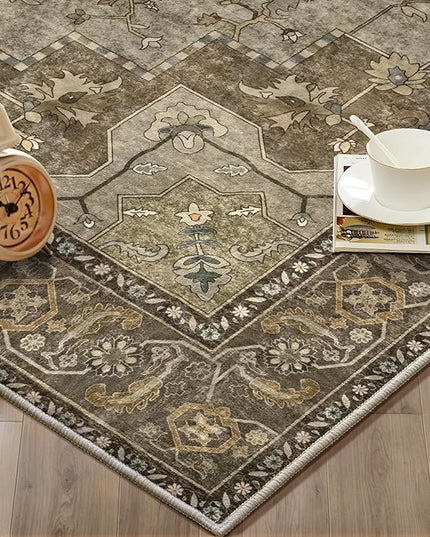 Ciicool 4x6 Rug, Washable Area Rug Boho Rugs for Living Room Non-Slip Indoor Rugs Low-Pile Mat Floor Carpet Vintage Rug for Bedroom Dinning Office Foyer Decor