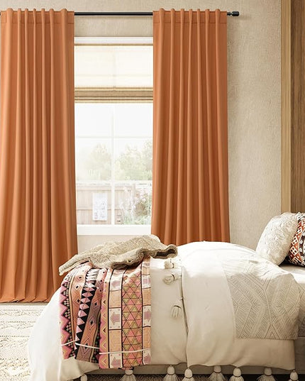 Guken Orange Blackout Curtains 120 Inch Length 2 Panels Set for Living Room Bedroom Back Tab Thermal Insulated 100% Black Out Linen Drapes Room Darkening Window Curtains 120 Inches Long