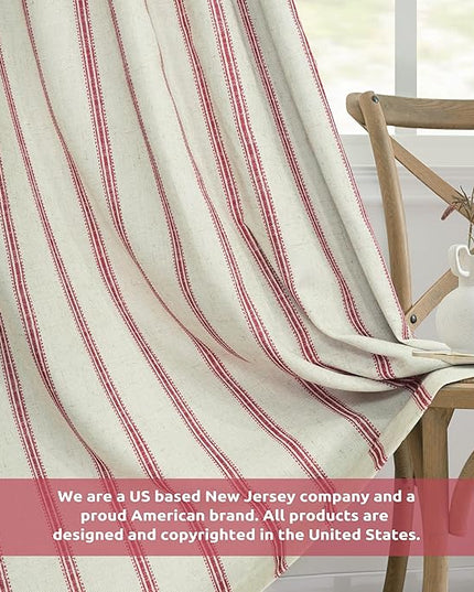 DriftAway Farmhouse Linen Blend Blackout Curtains 96 Inches Long for Bedroom Vertical Striped Printed Linen Curtains Thermal Insulated Lined Treatments for Living Room 2 Panels W52 x L96 Linen Red