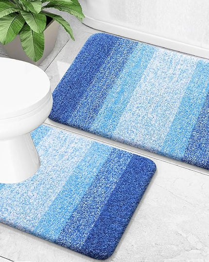 OLANLY Bathroom Rug Set 2 Piece, Soft Absorbent Microfiber Bath Mats and U-Shaped Contour Toilet Rug, Non-Slip, Machine Wash Dry, Shaggy Bath Mats for Bathroom (30"x20"+24"x20", Light Royal Blue)