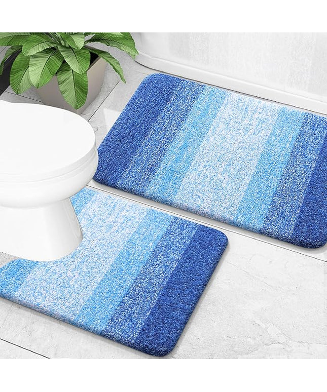 OLANLY Bathroom Rug Set 2 Piece, Soft Absorbent Microfiber Bath Mats and U-Shaped Contour Toilet Rug, Non-Slip, Machine Wash Dry, Shaggy Bath Mats for Bathroom (30"x20"+24"x20", Light Royal Blue)