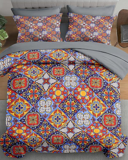 Comforter Set King Size, Mexican Talavera Ceramic 7 Pcs Bedding for Kids and Adults, Italian Spanish Bed Sheet Sets with Fitted Sheet 2 Pillowcases & 2 Shams for Bedroom Bed Decor