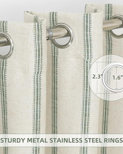 DriftAway Farmhouse Linen Blend Blackout Curtains 90 Inches Long for Bedroom Vertical Striped Printed Linen Curtains Thermal Insulated Lined Treatments for Living Room 2 Panels W52 x L90 Loden Green