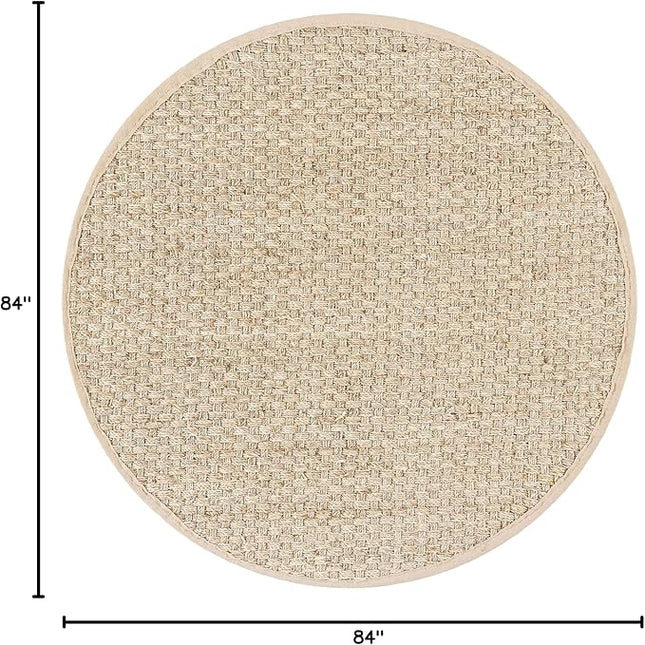 SAFAVIEH Area Rug 7' Round - Natural Fiber Collection - Natural & Beige, Seagrass, Basketweave Pattern with Border (NF114A)